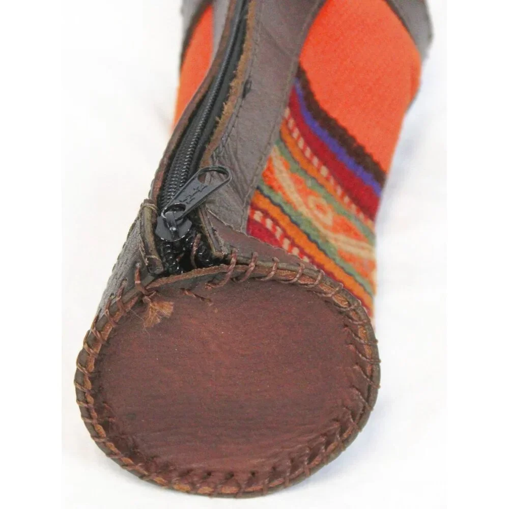 Peruvian Peru Pencil Stationary Case Cylinder Woven Native Blanket Leather Pouch